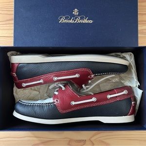 Red, White, and Blue Leather Boat Shoes